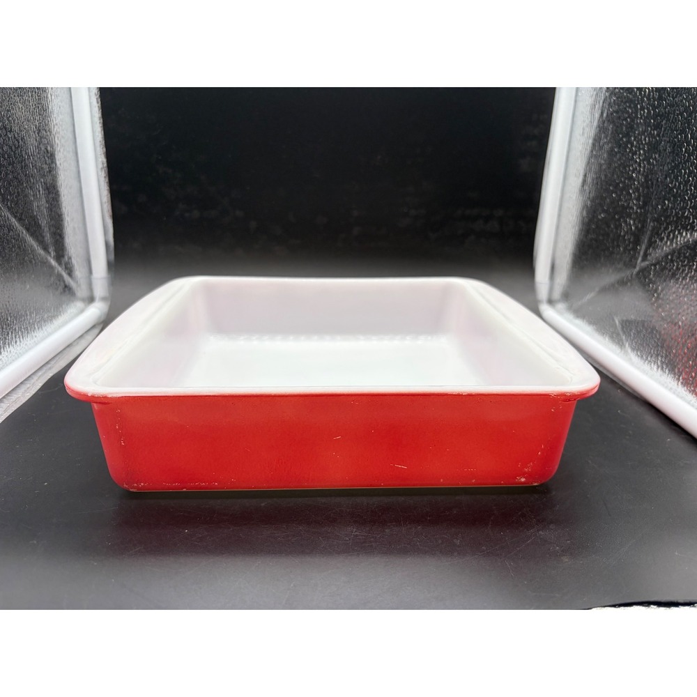 Vintage Pyrex Red Milk Glass Square Baking Dish 8 Inch Cake Pan 222